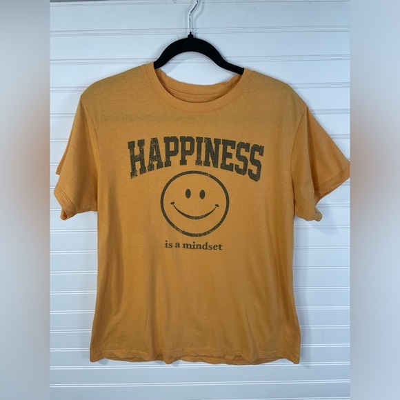 Mighty Fine Tops - Mighty Fine Orange Graphic “Happiness Is A Mindset” Tee Shirt L Women’s EUC